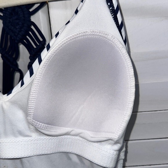 Kona Sol Swimsuit Small One Piece Shirred Navy Blue Stripe NWOT - Picture 11 of 12